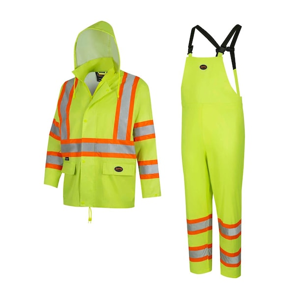 Pioneer Safety Rain Suit, Hi-Vis Orange, M, Polyester, PVC, 0.18 mm Thick, Folds and zips into collar, M V1080160U-M - main