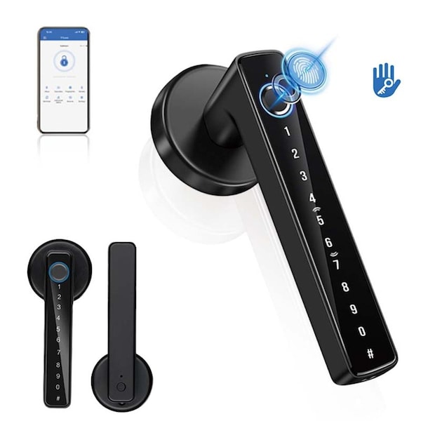 Wrightmaster 6.3 in Matte Black Fingerprint Biometric Smart Door Handle ZR-25A1-BLACK - main