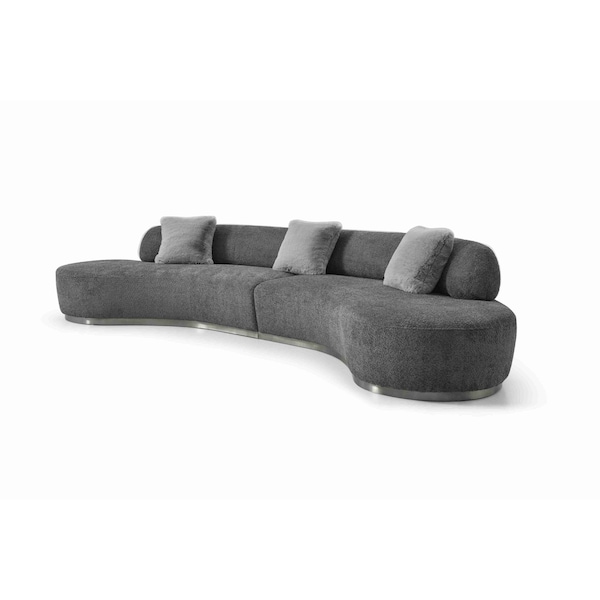 Homeroots 150" Dark Gray Boucle Curved Sofa With Toss Pillows 719425 - main