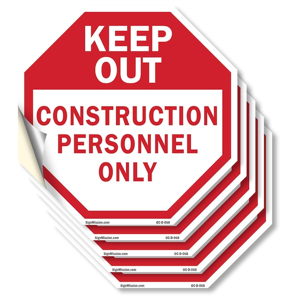 Signmission Keep Out Construction Personnel Onl, 4 inch X 4 inch, Vinyl Decal, 5PK OC-D-5PACK-4-68 - main