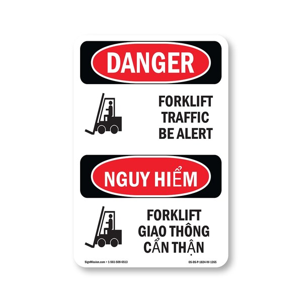 Signmission Safety Sign, OSHA Danger, 24" Height, Rigid Plastic, Forklift Traffic Bilingual OS-DS-P-1824-VV-1265 - main