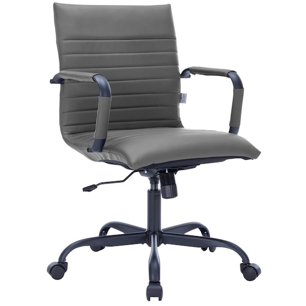 Leisuremod Harris Faux Leather Office Chair - Mid-Back Ergonomic Swivel Desk Chair, Iron Base HOBL19GRL - main