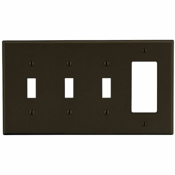 Hubbell Wiring Device-Kellems Wallplate, 4-Gang, 3) Toggle 1) Decorator, Brown P326 - main