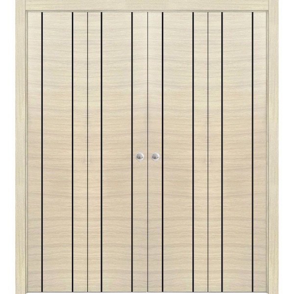 Sartodoors Sliding Closet Double Bi-fold Doors, Planum 0017 Natural Veneer and Aluminum Strips, Sturdy Tracks PLANUM0017DBF-SHP-96 x 84 (4* 24x84) - main
