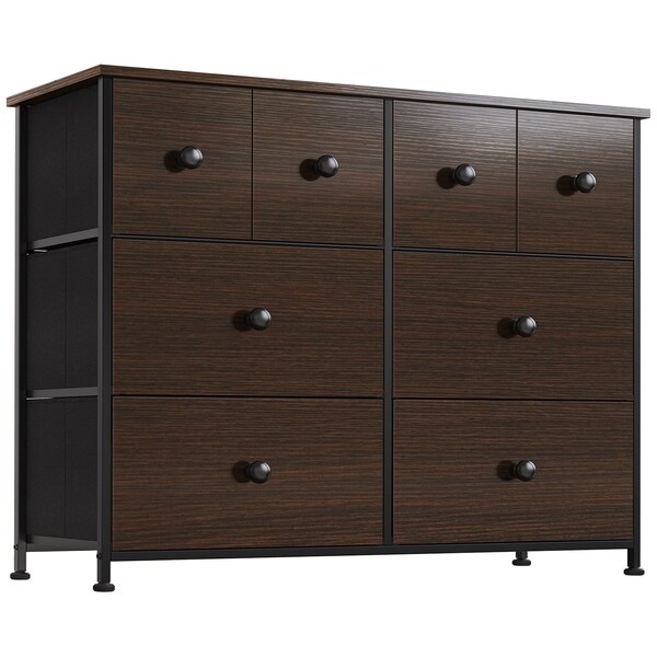 Homeroots 39" Brown Rustic Fabric Bin and Manufactured Wood Eight Drawer Dresser 438313 - main