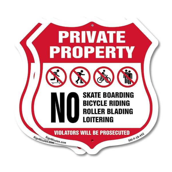 Signmission Private Property Shield Sign No Skateboa, 18 inch X 18 inch, Plastic Sign, 2PK SHI-P-2PACK-18-442 - main