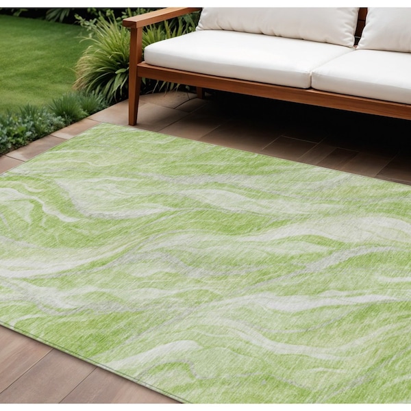 Homeroots 8' X 10' Green And Ivory Abstract Washable Indoor Outdoor Area Rug 582977 - main