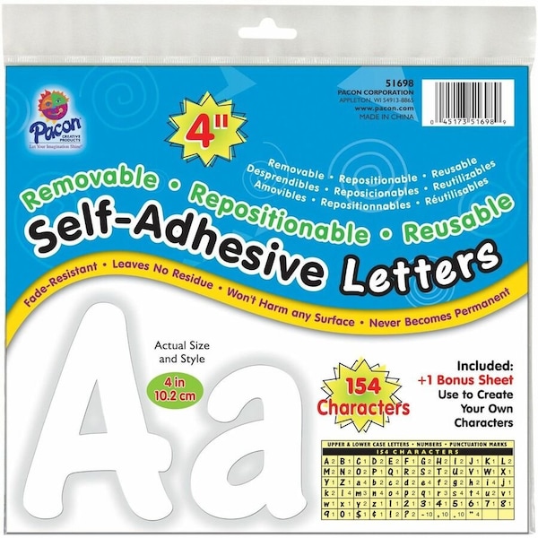 Pacon Self-Adhesive Letters, White, Cheery Font, 4in, 154 Count, PK2 P0051698 - main