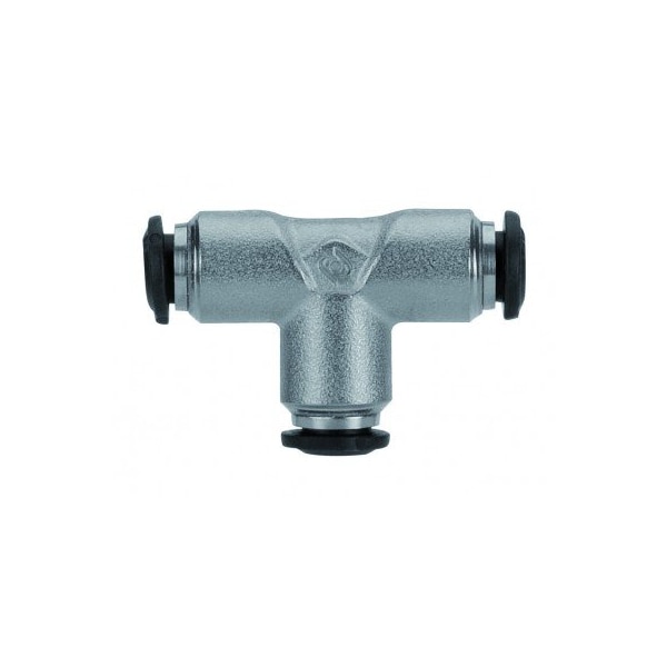 Usa Industrials Push to Connect Tube Fitting, Nickel Plated Brass w/ Plastic Release Ring, Union Tee, 6mm Tube OD ZUSA-TF-PTC-NPBR-252 - main