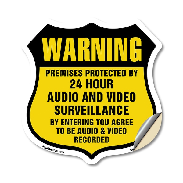Signmission 24 Hour Surveillance Shield Sign Warning, 12 Inch X 12 Inch, Vinyl Decal SHI-D-12-354 - main