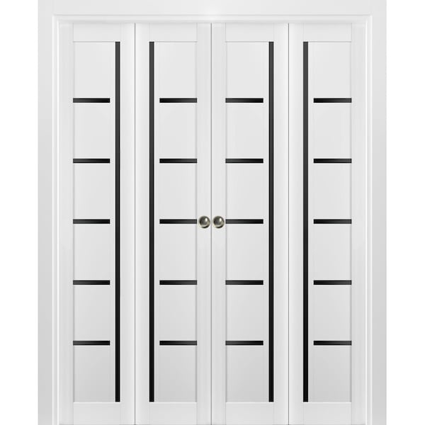 Sartodoors Sliding Closet Double Bi-fold Doors White Solid Core Modern Interior QUADRO4588DBF-WS-96 x 80 (4* 24x80) - main