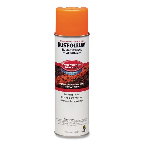 Rust-Oleum IC M1400 Water-Based Construction Marking Paint, Gloss Fluorescent Orange, 17 oz Aerosol Can, 12PK 264697 - main