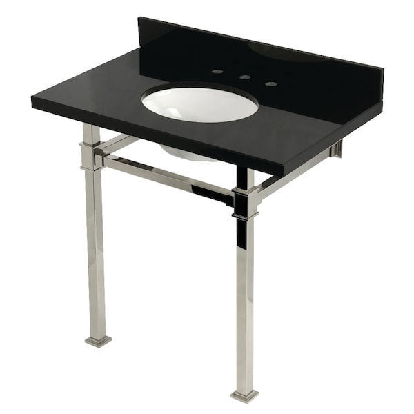 Kingston Brass 36-Inch Black Granite Console Sink with Stainless Steel Legs, 8-Inch, 3-Hole KVPK36KOQ6 - main