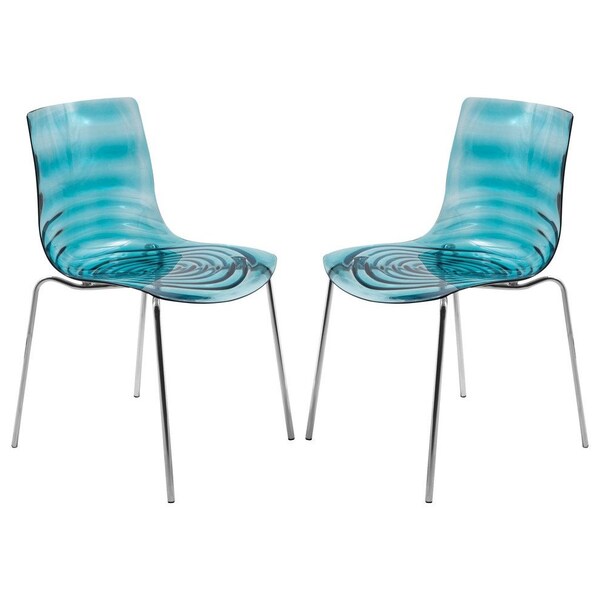 Leisuremod Astor Water Ripple Design Dining Chair, Transparent Blue, 2PK AC20TBU2 - main