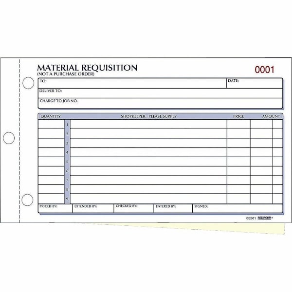 Rediform Material Requisition Book, 2-Part, Carbonless, 4-1/4" x 7-7/8", 50 Sets/Book 1L114 - main