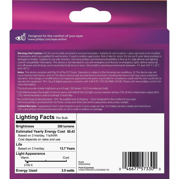 Signify Ultra Definition 40W Equivalent Soft White G16.5 Candelabra LED Decorative Light Bulb, 2PK 573303 - main