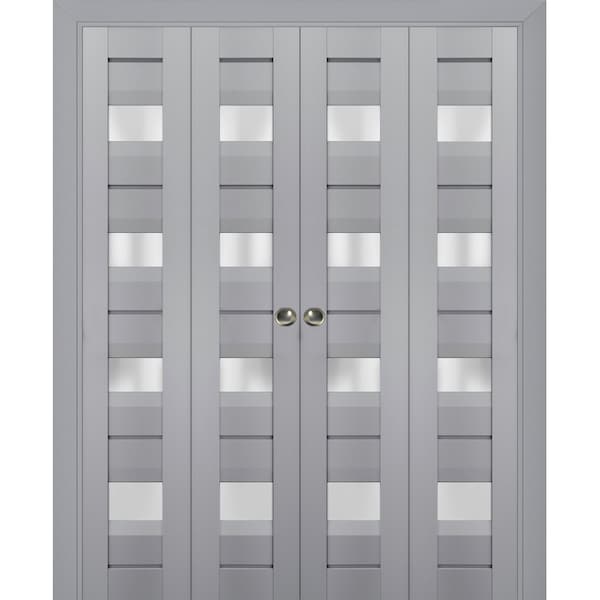 Sartodoors Sliding Closet Double Bi-fold Doors Grey Solid Core Modern Interior VEREGIO7455DBF-GRE-96 x 96 (4* 24x96) - main