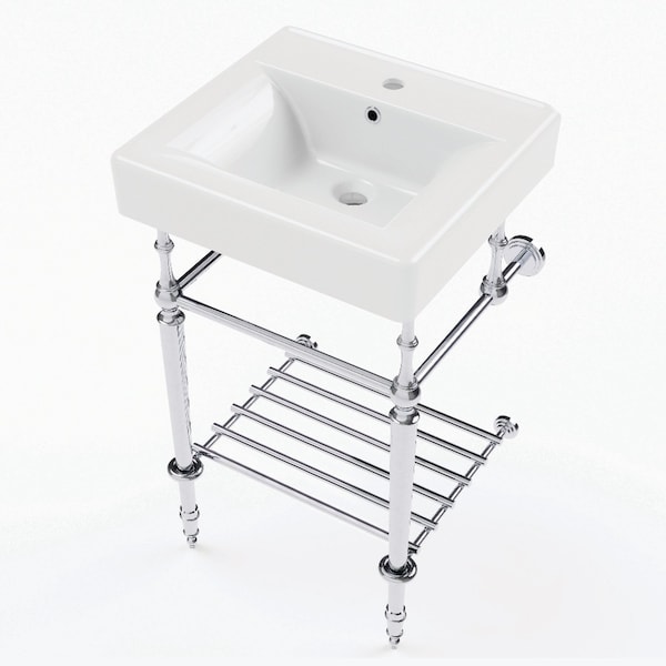Kingston Brass 20" Ceramic Console Sink with Brass Legs and Shelf, 1-Hole, White/Polished Chrome KVPBH2018W11 - main