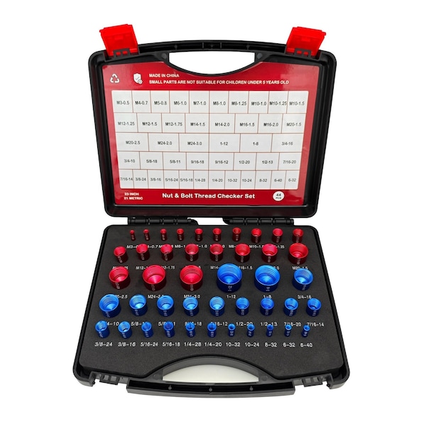 Drill America 44-Piece SAE and Metric Nut and Bolt Thread Checker Standard Gauge Set (#6-32 to 1"-12, m3 - m24) NBT43 - main
