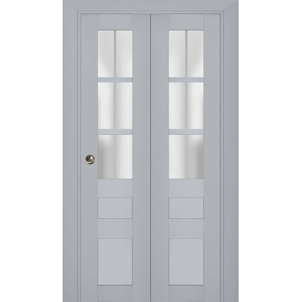 Sartodoors Sliding Closet Bi-fold Doors Grey Solid Core Modern Interior VEREGIO7339BF-GRE-56 x 96 (2* 28x96) - main