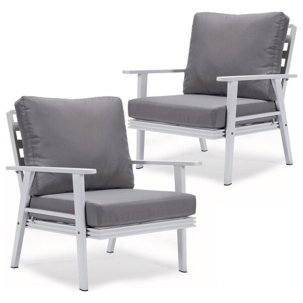 Leisuremod Walbrooke Outdoor Patio White Aluminum Armchairs With Cushions, Grey, 2PK WW-31-27GR2 - main