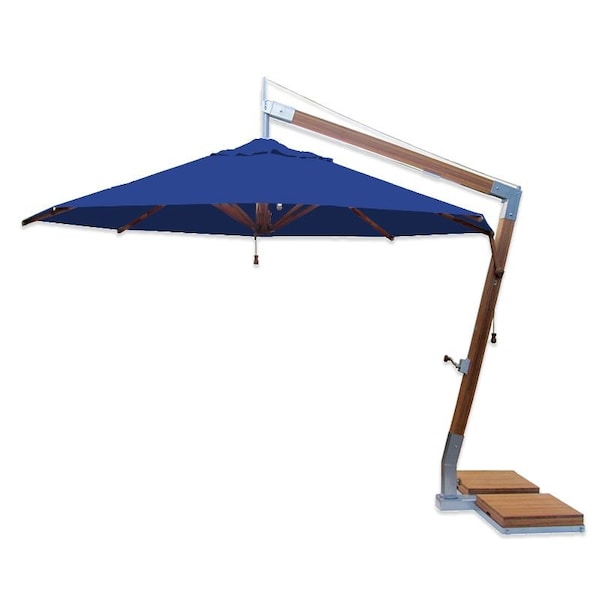 Bambrella 11.5' Round Bamboo Cantilever Umbrella w/354lb Base System-Blue Canopy 3.5m R-SW-L-BL-BS - main