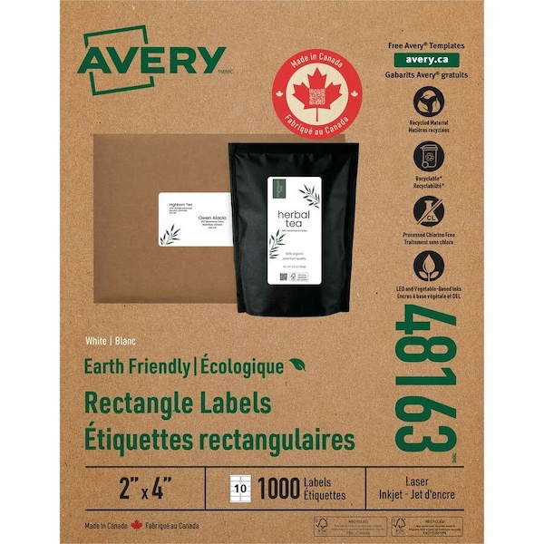 Avery Shipping Label, 2" Label W, 10 Labels per Sheet White 48163 - main
