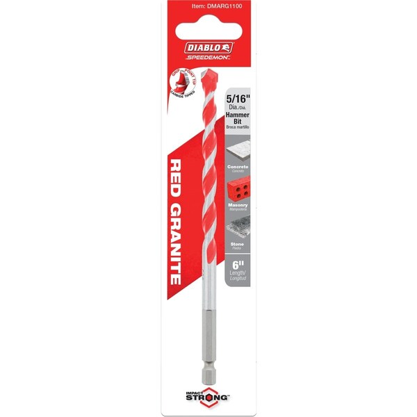 Diablo SPEEDemon 5/16'' x 6'' Red Granite Carbide Rotary Hammer Drill Bit DMARG1100 - main