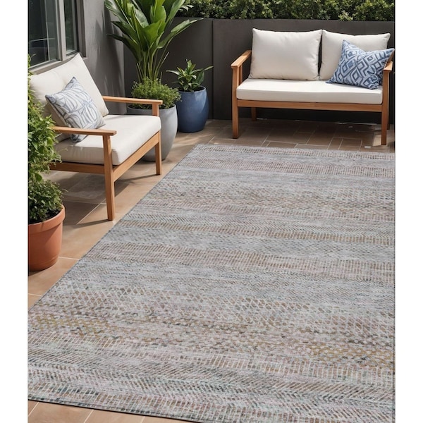 Homeroots 5' X 8' Linen And Gray Striped Washable Indoor Outdoor Area Rug 615669 - main