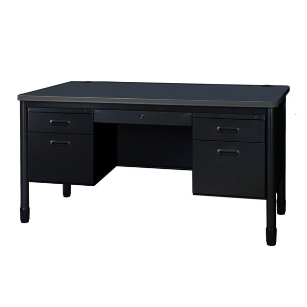 Regency Mesa Steel Double Pedestal Teacher's Office Desk, Center Drawer 60in x 30in, Grey Top, Black Base 66266DPCDGYBK - main