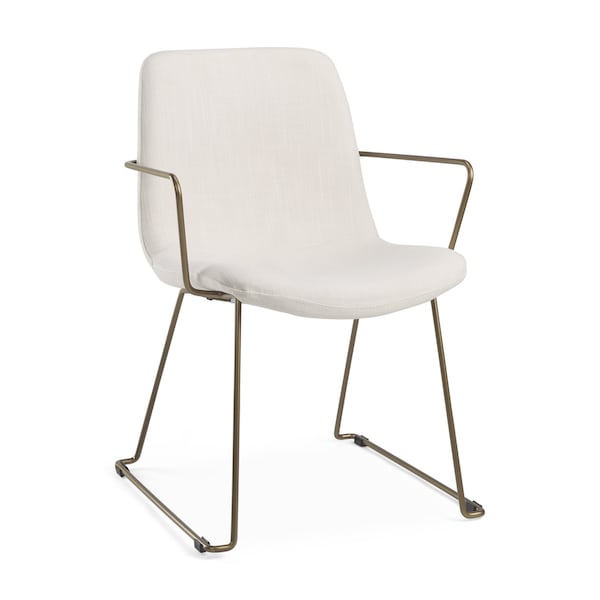 Homeroots Beige and Gold Fabric and Wood Dining Arm Chair 605677 - main