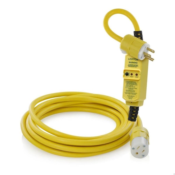 Leviton SJTW GFCI Extension Cord, 14 AWG, Outdoor, 14/3, 1 Outlets, 5-15R, Yellow, Polycarbonate, 5-15P GSCM1-25C - main
