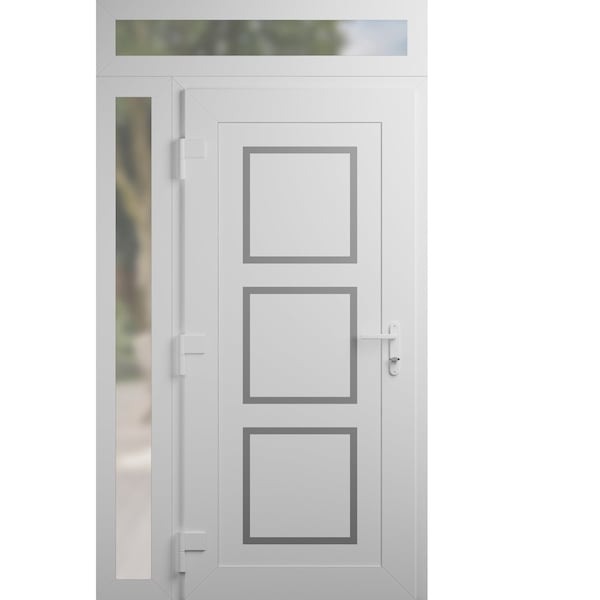 Vdomdoors Front Exterior Prehung Metal-Plastic Door, Manux 8661 White Silk, Side and Top Sidelite Transom, Of MANUX8661EXD-WS-W36+12xH80+14-RH - main