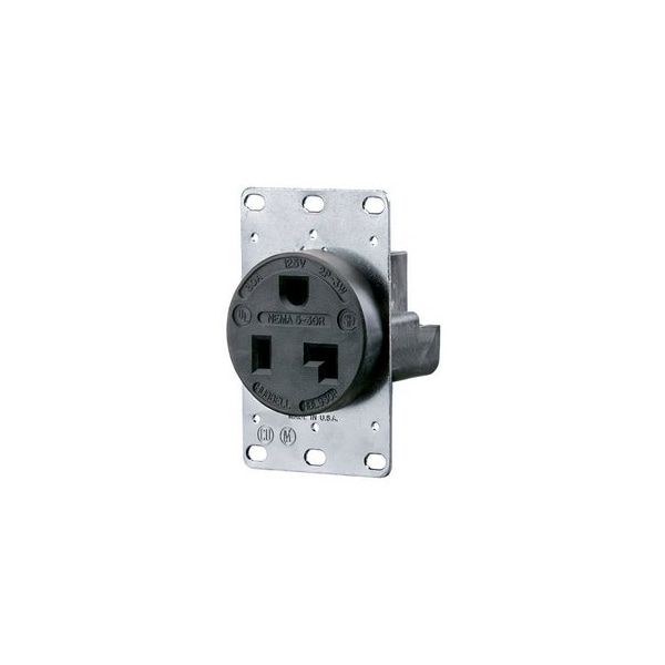 Hubbell Industrial 2-Pole 3-Wire 30A 125V 5-30R Receptacle, Black RTP, Single Pack HBL9308 - main