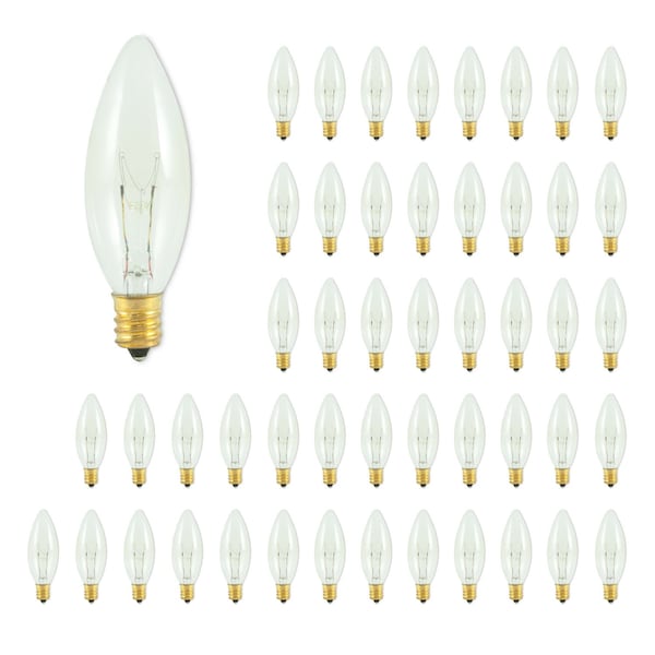 Bulbrite 15-Watt B8 Clear Dimmable Candelabra Base (E12) Incandescent Light Bulb 2700K, 50PK 861984 - main