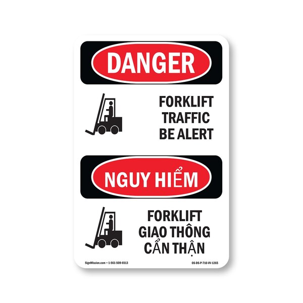 Signmission Safety Sign, OSHA Danger, 10" Height, Rigid Plastic, Forklift Traffic Bilingual OS-DS-P-710-VV-1265 - main