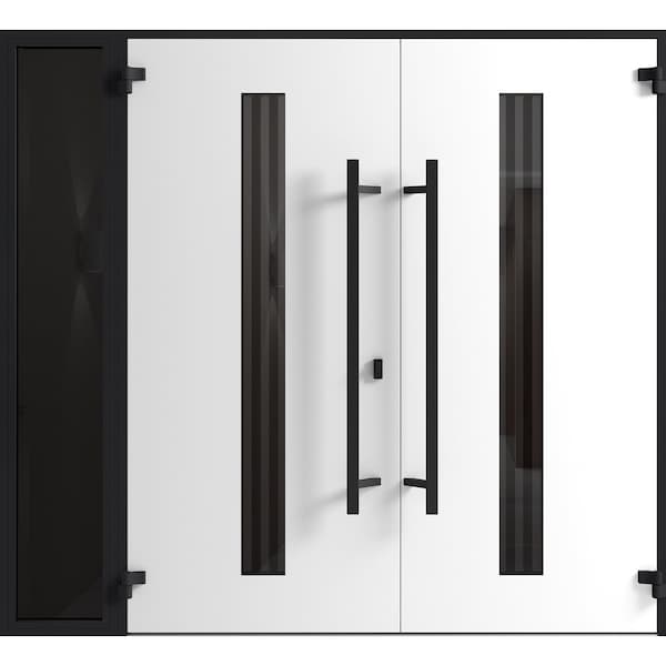 Vdomdoors Front Exterior Prehung Aluminum Double Doors Ronex1055 Teak 1 Sidelight Mirrored Clear Glass 1 RONEX1055DEXD-OAK-W72+12xH96-RH-I - main