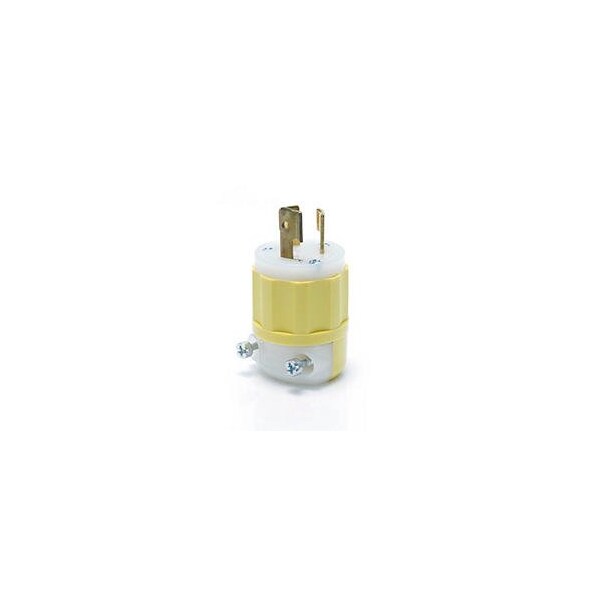 Leviton Locking Plug, L6-15P, 15 A, 250V AC, Single Phase, 2 Pole, Screw Terminals, White, Yellow 4570-CY - main