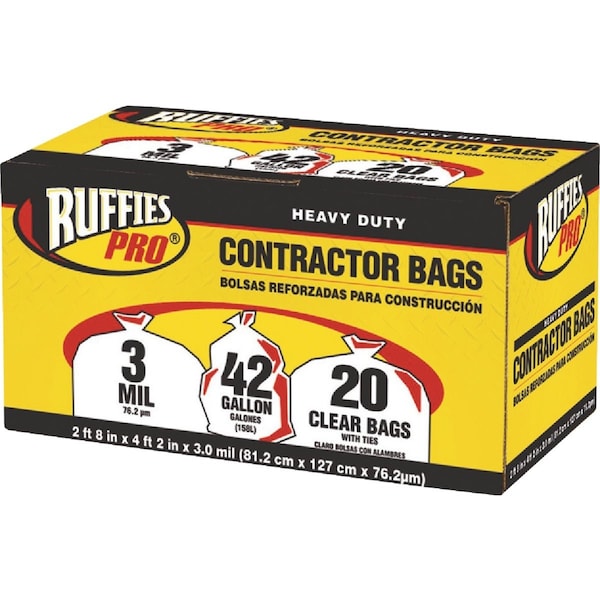 Ruffies 42 Gal. Contractor Clear Trash Bag, 20-Count 618898 - main