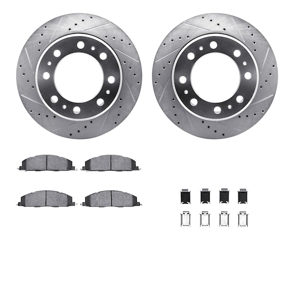 Dynamic Friction Co DFC Brake Rotor - Drilled & Slotted - Silver- Heavy Duty Brake Pad includes Hardware 7412-40024 - main