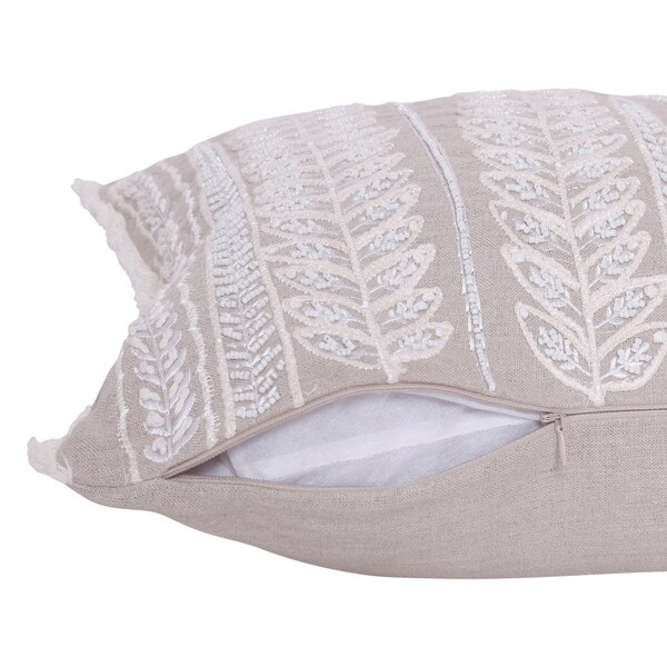 Homeroots Natural and Ivory Throw Pillow with Embroidery 534300 - main