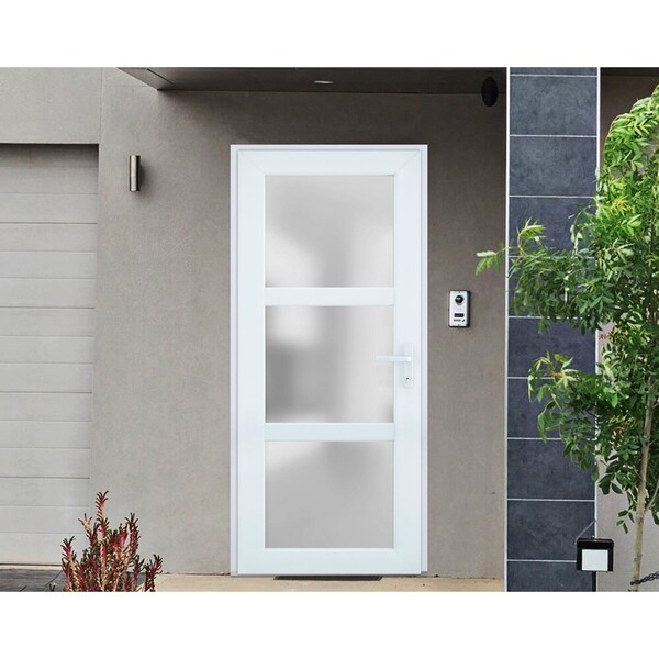 Vdomdoors Front Exterior Prehung FiberGlass Door Frosted Glass / Manux 8552 White Silk / Office Commercial an MANUX8552EXD-WS-W36 x H80-RH - main