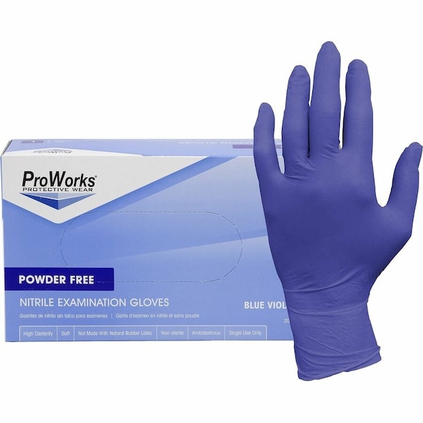 Proworks Nitrile Powder-Free Exam Gloves, 3 mil Thickness x 9.50in Glove L, Large Size, Nitrile, 10PK GL-N125FL - main