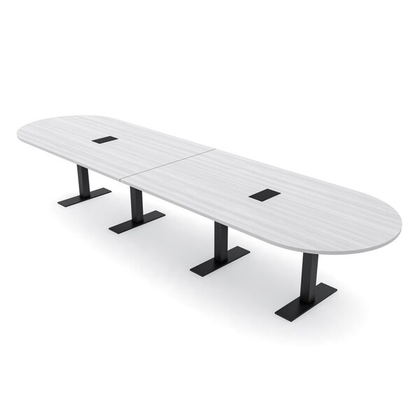 Skutchi Designs 14ft Conference Table With Power Unit | 14 Person Modular Racetrack Meeting Table | Harmony Series HAR-RAC-48X168-T.BK-WA7976-EBLK - main
