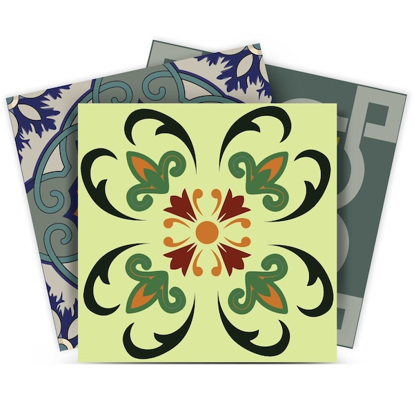 Homeroots 8" X 8" Auguri Flora Peel and Stick Removable Tiles 400019 - main