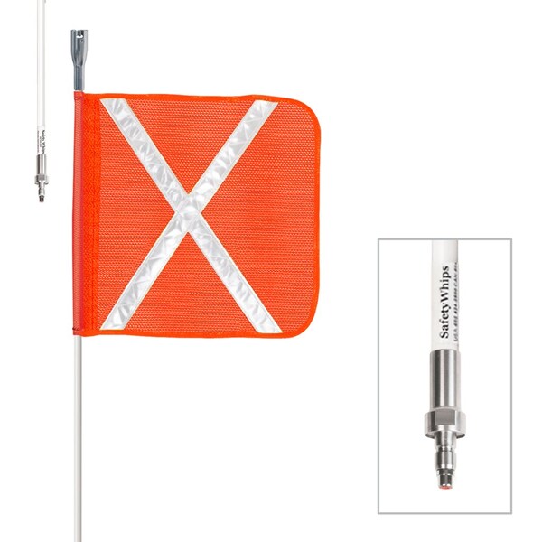 Safetywhips Warning Whip Heavy Duty Whip with Flag, White Whip, Orange Flag, White Reflective X, 36 Length SW03QD-XW - main
