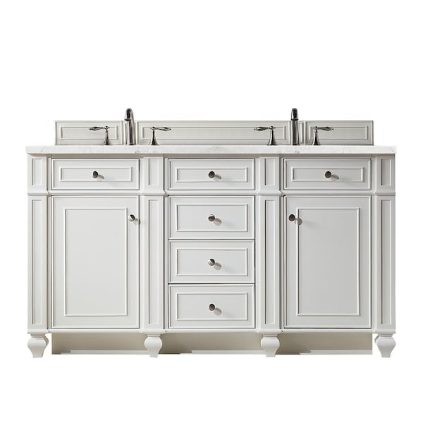 James Martin Vanities Bristol 60'' D Vanity, Bright White w/ Jasmine Pearl Silestone Top w/FreePower Wireless Charger 157-V60D-BW-FEJP - main