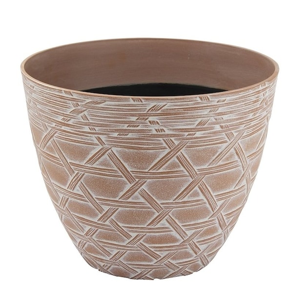 Landscapers Select Arabesque Planter, 12-1/2 in Dia, 10 in H, Round, High-Density Resin, White Wash S18040913-05 - main