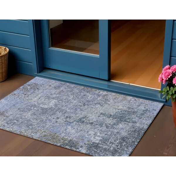 Homeroots 3' X 5' Blue And Dark Gray Abstract Washable Indoor Outdoor Area Rug 605536 - main