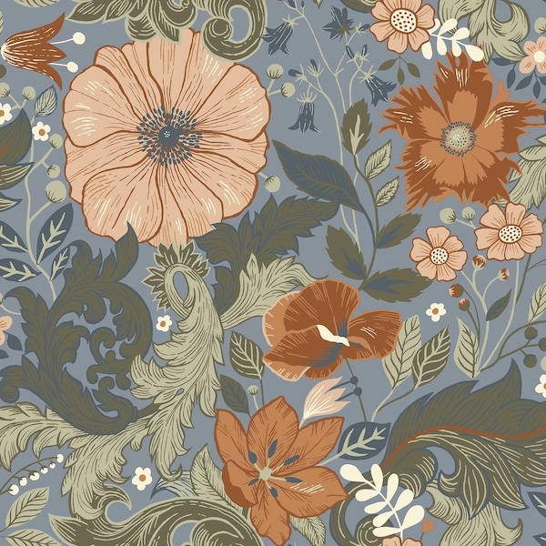 A-Street Prints Victoria Blue Floral Nouveau Wallpaper 2999-13108 - main